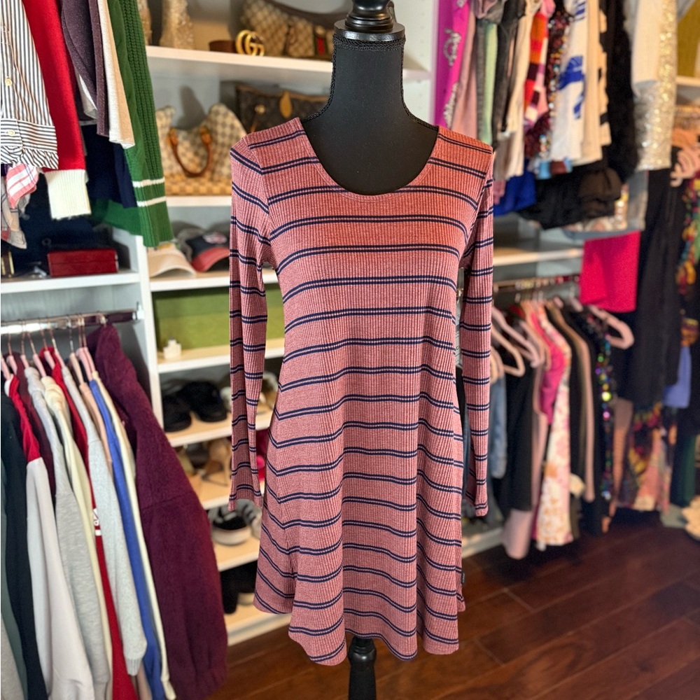RVCA Womens Time Table Striped Long Sleeve Rib Knit Mini Dress Size XS NWT